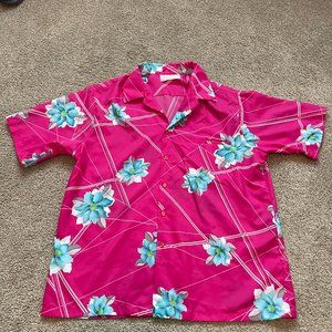 Hilo Hatties Hawaiian Shirt Pink Floral Vintage Sz XXL 2XL
